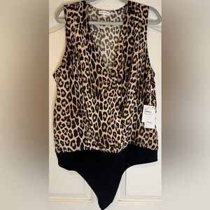 Good American Georgette Wrap Bodysuit Leopard Print Top Size 6  3XL  NWT
